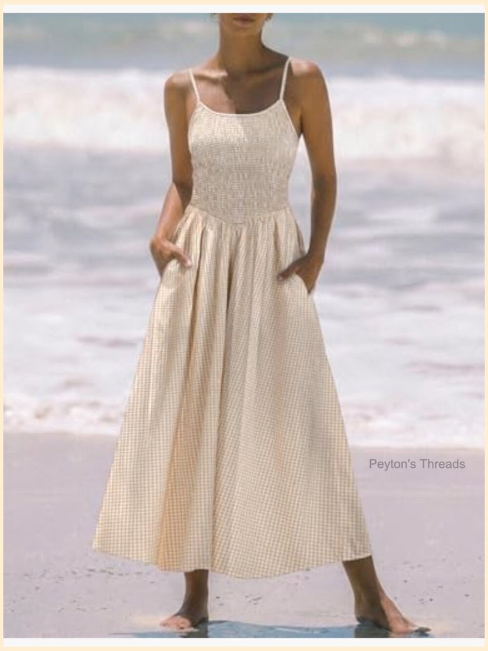 Women's Midi Dress - Sleeveless Spaghetti Strap Smocked Tiered Beach Sundress - Picture 2 of 7